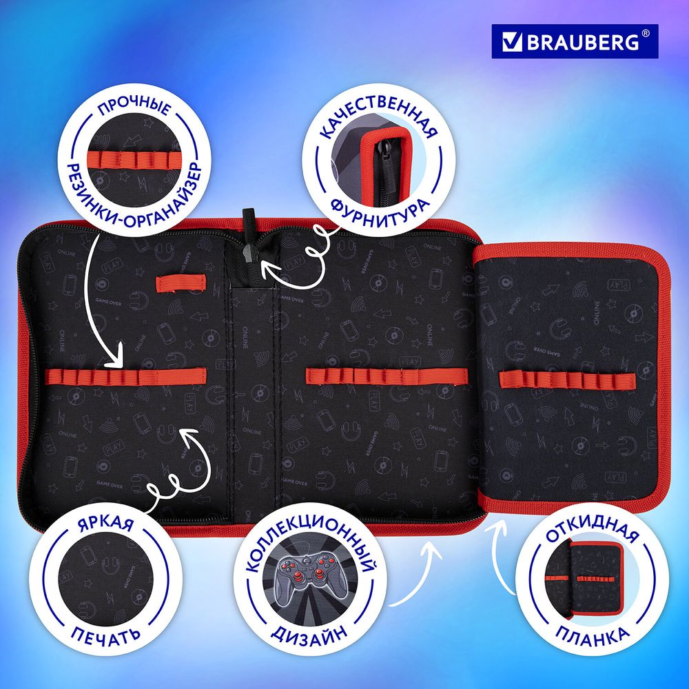Пенал BRAUBERG, 1 отделение, 1 откидная планка, полиэстер, 21х14 см, "Next level"