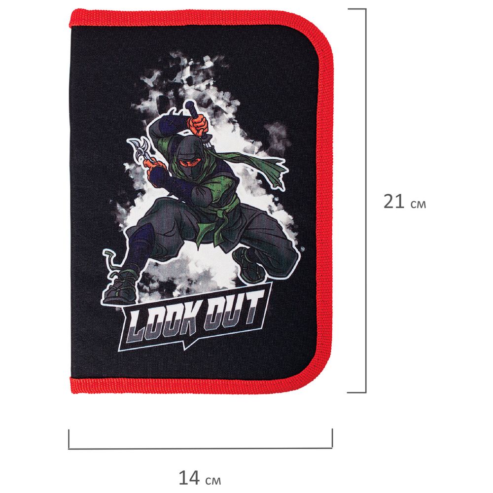 Пенал BRAUBERG, 1 отделение, 2 откидные планки, полиэстер, 21х14 см, "Ninja"