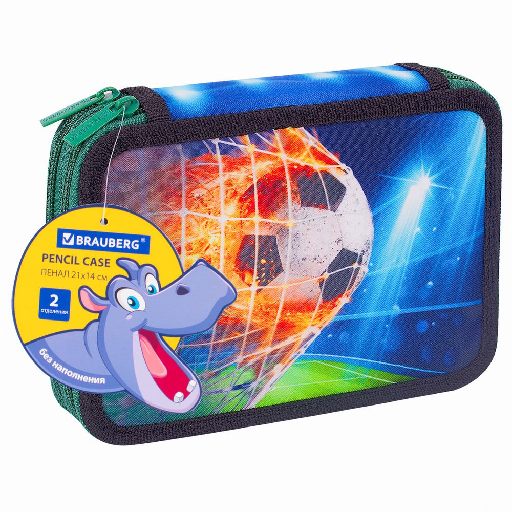 Пенал BRAUBERG, 2 отделения, полиэстер, 21х14 см, "Fire football"