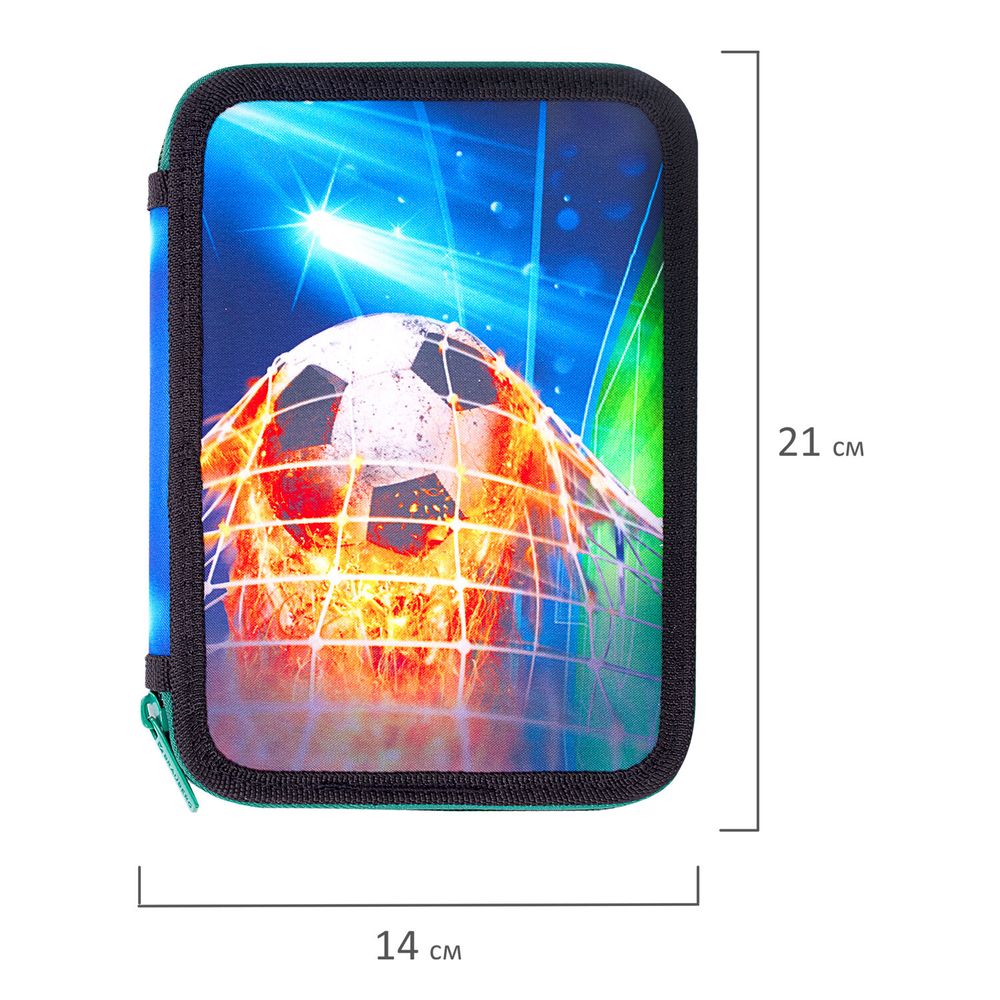 Пенал BRAUBERG, 2 отделения, полиэстер, 21х14 см, "Fire football"