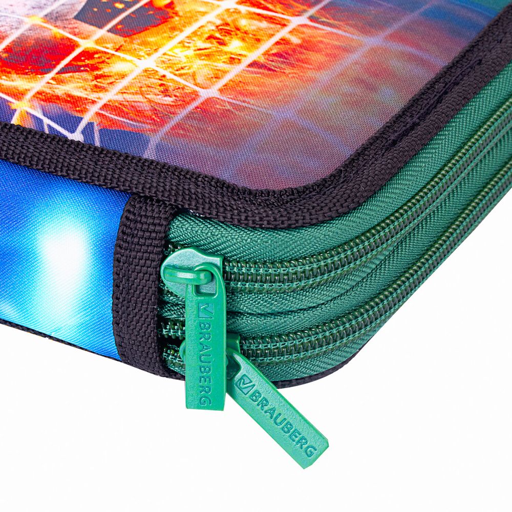 Пенал BRAUBERG, 2 отделения, полиэстер, 21х14 см, "Fire football"