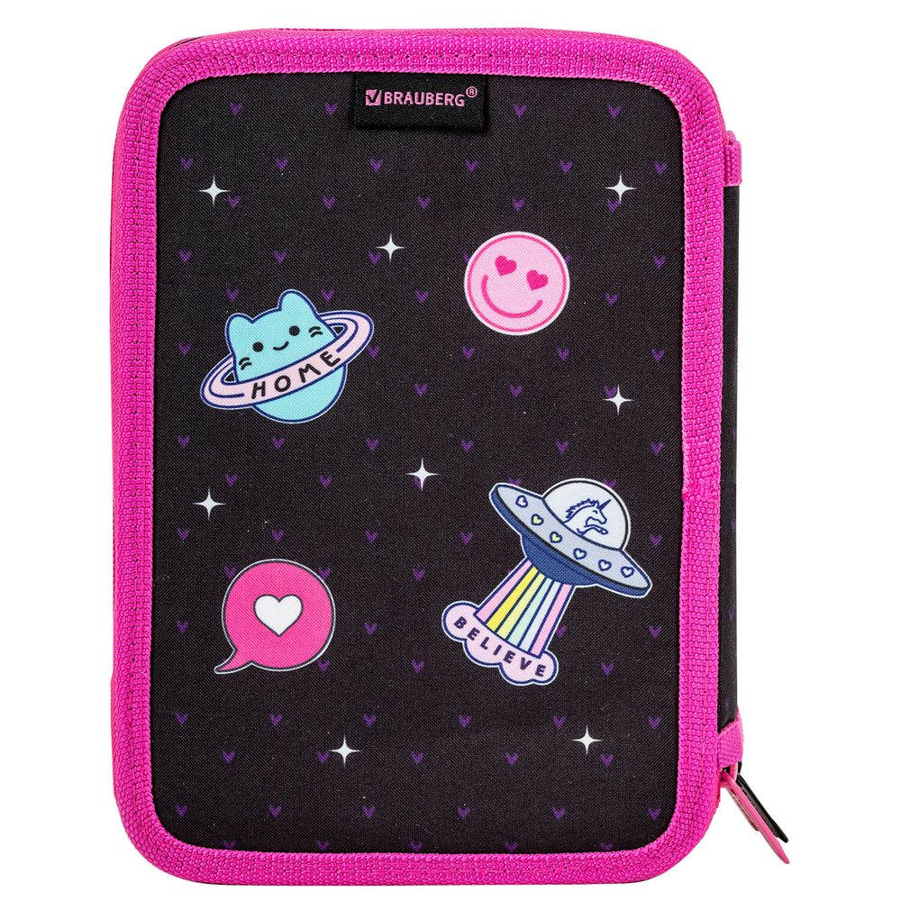 Пенал BRAUBERG, 3 отделения, полиэстер, 21х14 см, "Space sweets"