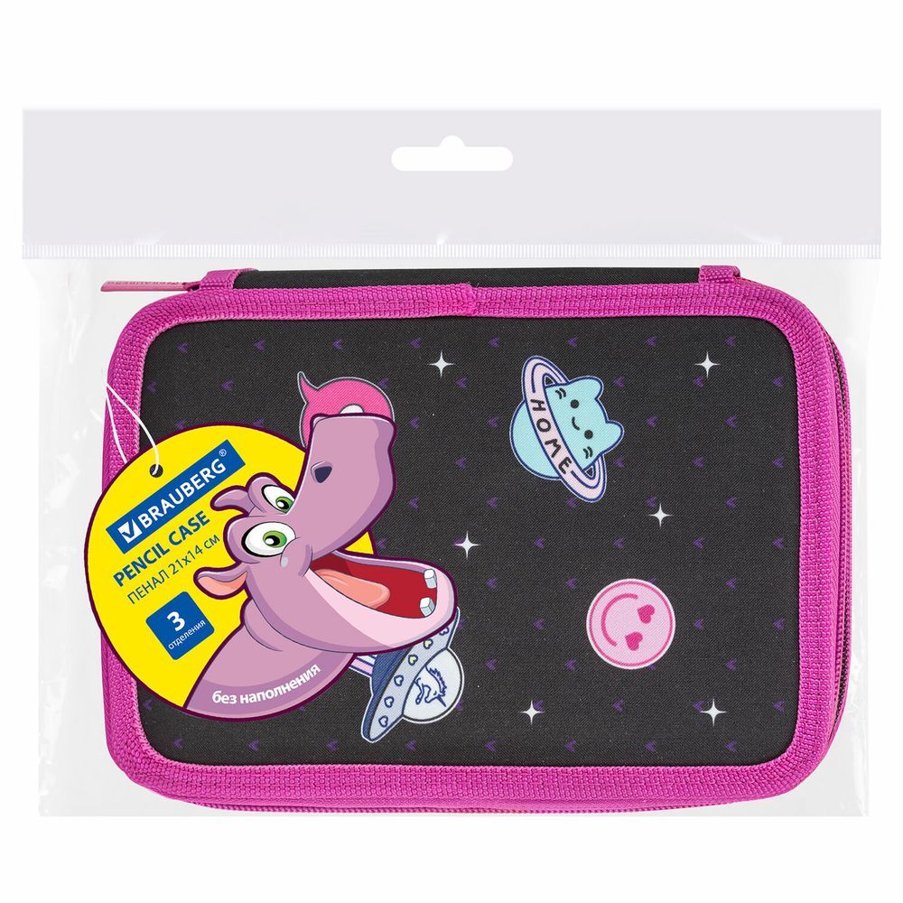 Пенал BRAUBERG, 3 отделения, полиэстер, 21х14 см, "Space sweets"