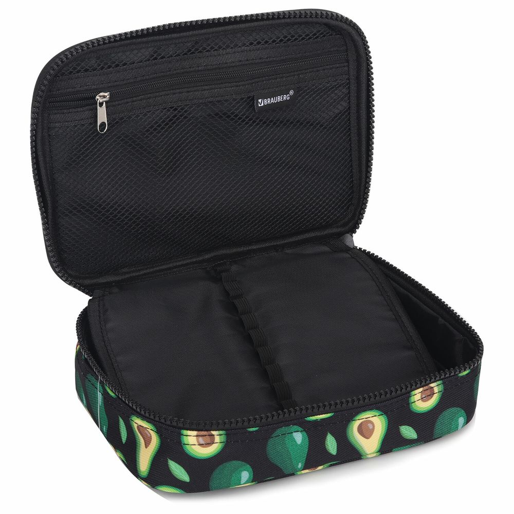 Пенал-косметичка BRAUBERG БОЛЬШОЙ, 1 отделение, 1 откидная планка, ткань, 21x15x6 см, "Avocado"