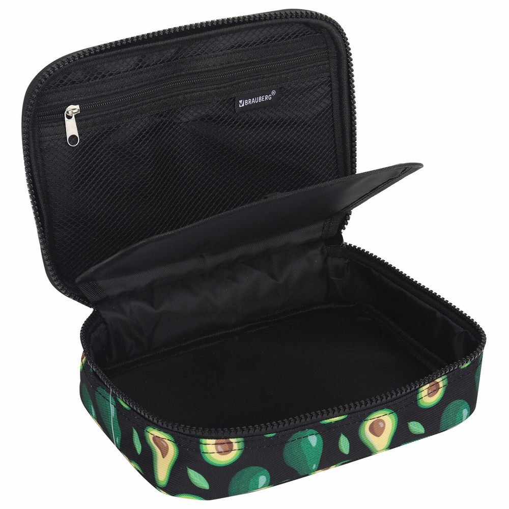 Пенал-косметичка BRAUBERG БОЛЬШОЙ, 1 отделение, 1 откидная планка, ткань, 21x15x6 см, "Avocado"