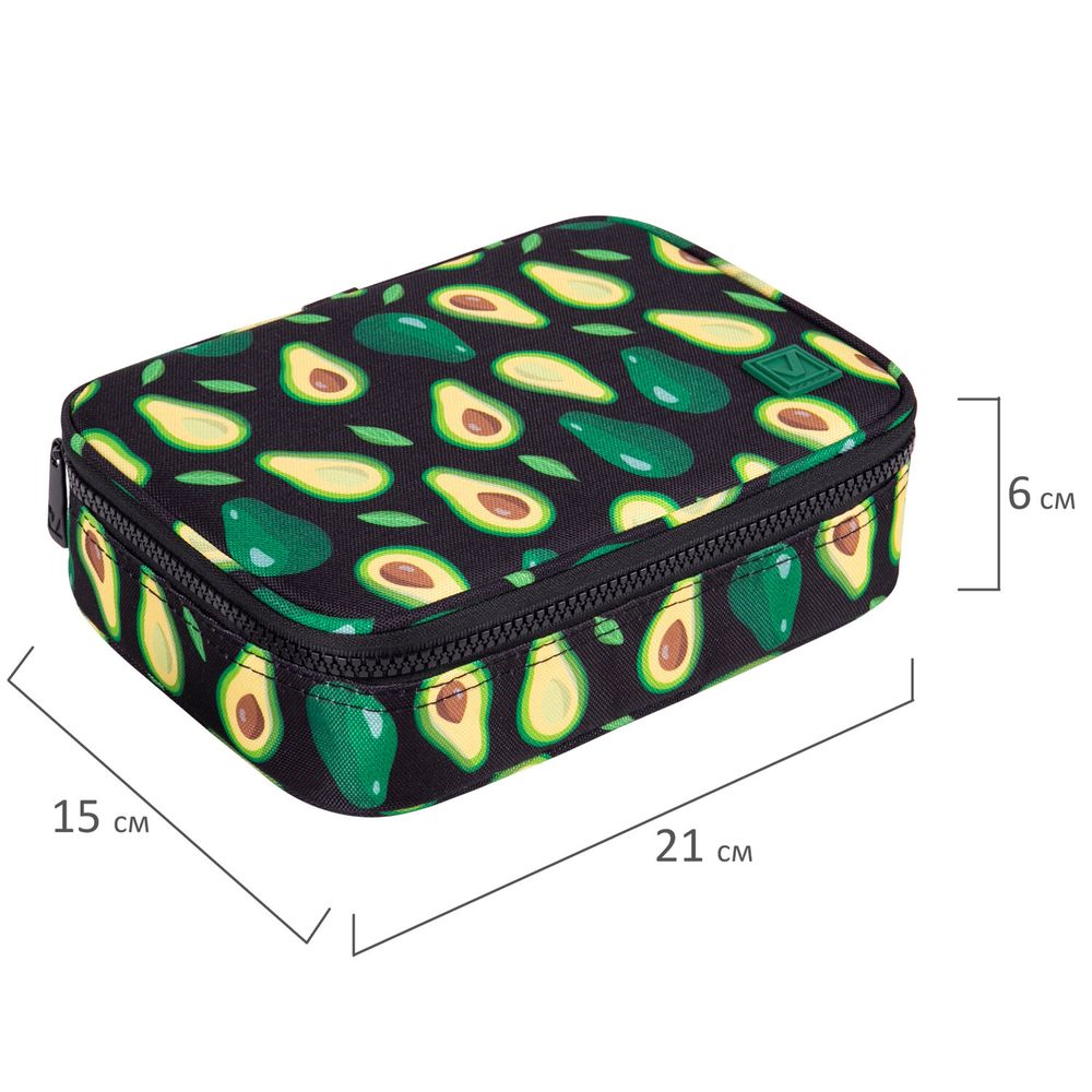Пенал-косметичка BRAUBERG БОЛЬШОЙ, 1 отделение, 1 откидная планка, ткань, 21x15x6 см, "Avocado"