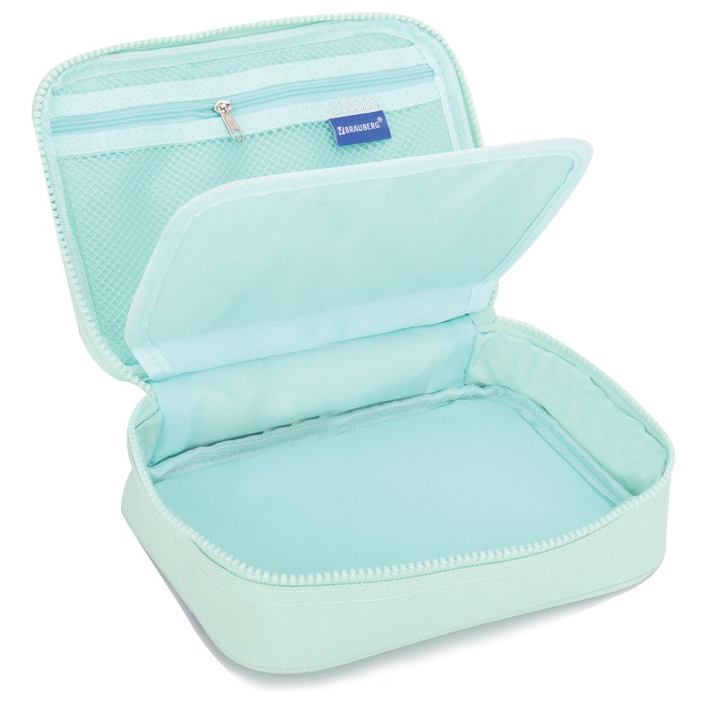 Пенал-косметичка BRAUBERG БОЛЬШОЙ, 1 отделение, 1 откидная планка, ткань, 21x15x6 см, "Mint"