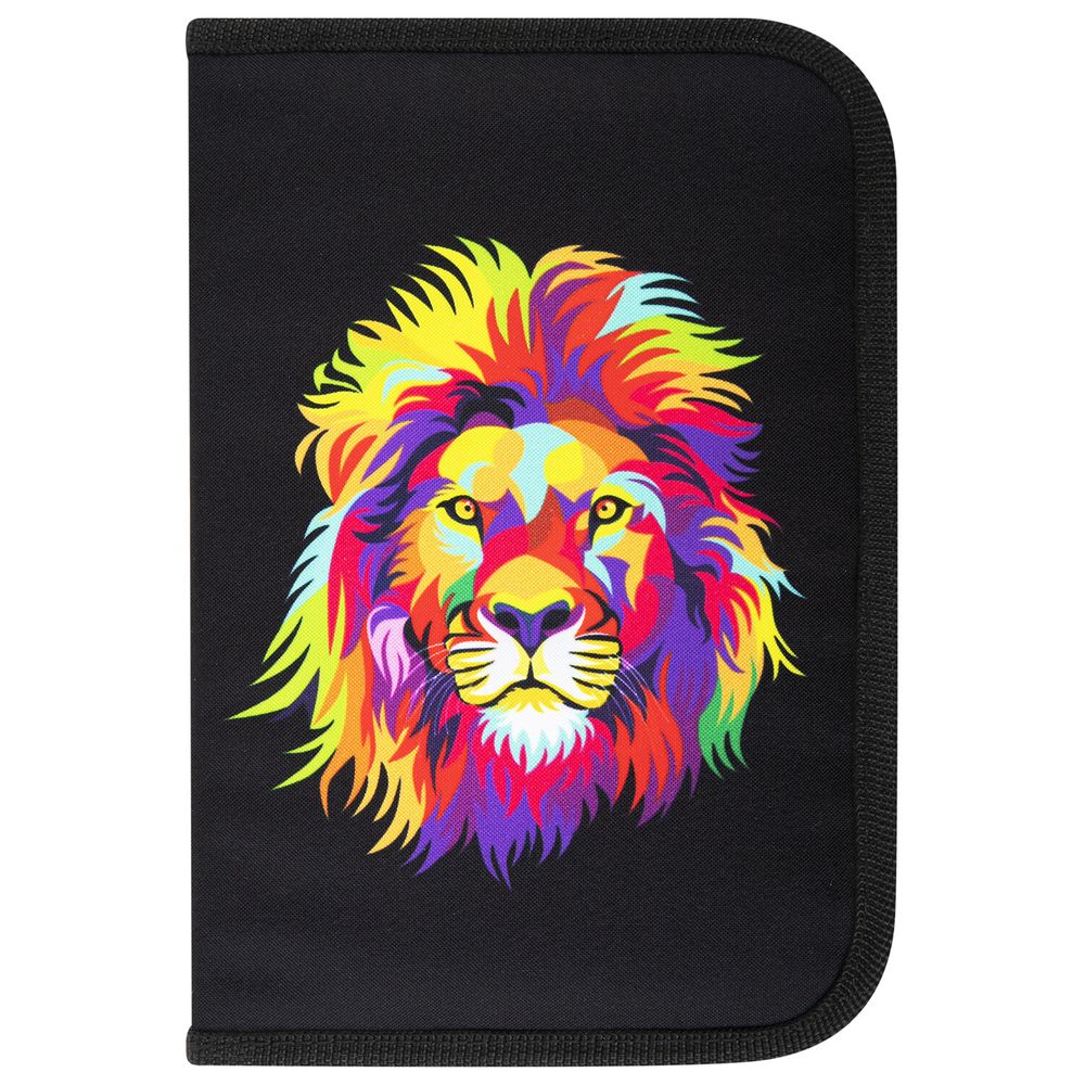 Пенал BRAUBERG с наполнением, 1 отделение, 1 откидная планка, 24 предмета, 21х14 см, "Colorful lion"