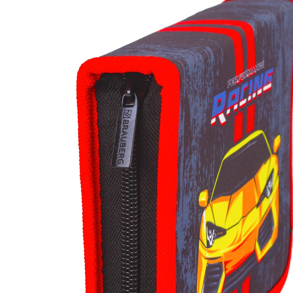 Пенал BRAUBERG с наполнением, 1 отделение, 1 откидная планка, 24 предмета, 21х14 см, "Yellow car"