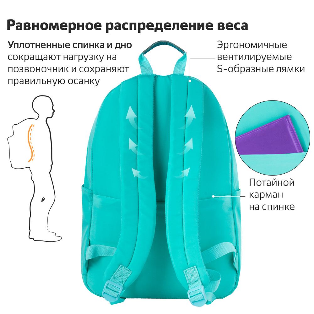 Рюкзак BRAUBERG FASHION CITY, универсальный, "K-pop", бирюзовый, 44х31х16 см