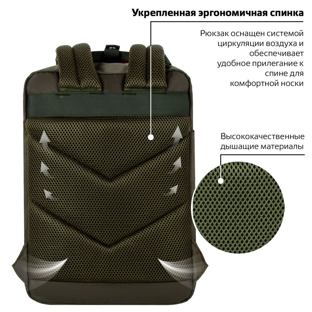 Рюкзак BRAUBERG FRIENDLY молодежный, хаки, 37х26х13 см
