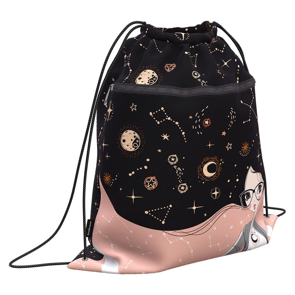 Мешок для обуви ErichKrause с карманом на молнии 500х410мм Star Soul