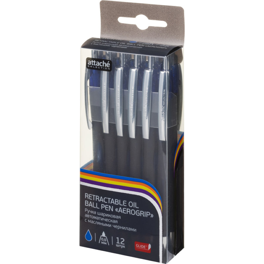 Ручка шариковая автоматическая Attache Selection Glide Aerogrip синяя (толщина линии 0.5 мм) 