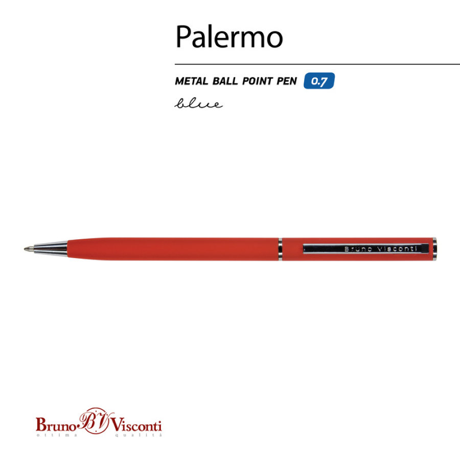 Ручка шариковая автоматическая Bruno Visconti Palermo цвет чернил синий цвет корпуса красный (толщина линии 0.5 мм) 
