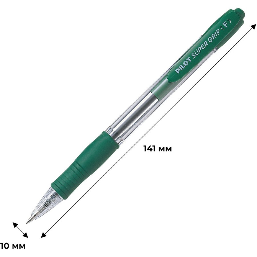 Ручка шариковая автоматическая Pilot BPGP-10R-F G Super grip зеленая (толщина линии 0.22 мм) 