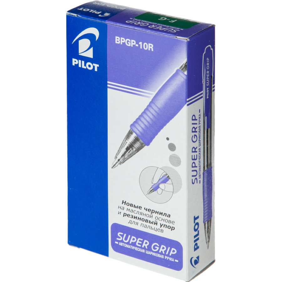 Ручка шариковая автоматическая Pilot BPGP-10R-F G Super grip зеленая (толщина линии 0.22 мм) 