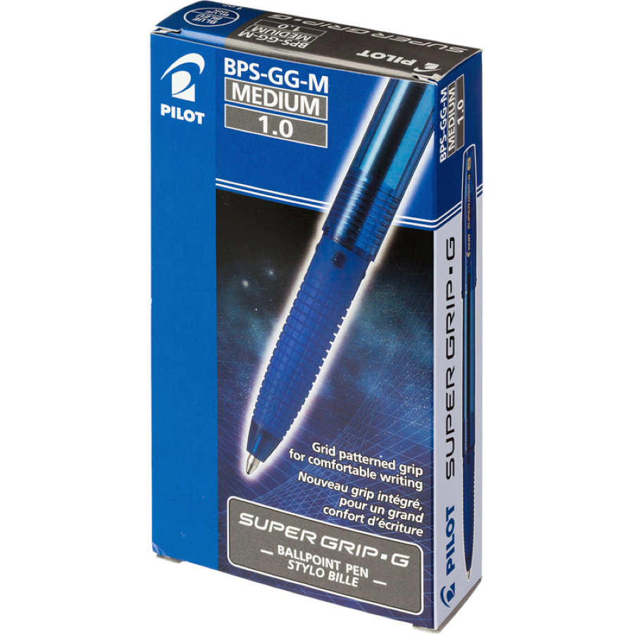 Ручка шариковая масляная Pilot Super Grip BPS-GG-M-L синяя (толщина линии 0.27 мм) 