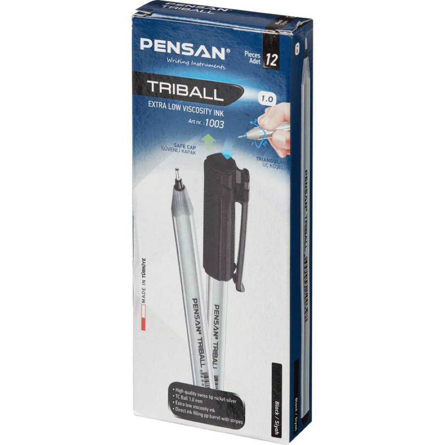 Ручка шариковая одноразовая Pensan Triball, 1,0мм, черная 