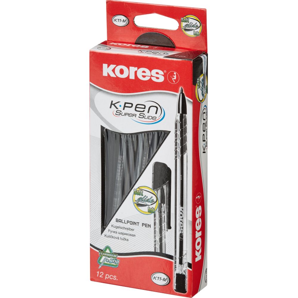 Ручка шариковая Kores К11 неавт M(1мм) треугольный корпус, масляная, черная