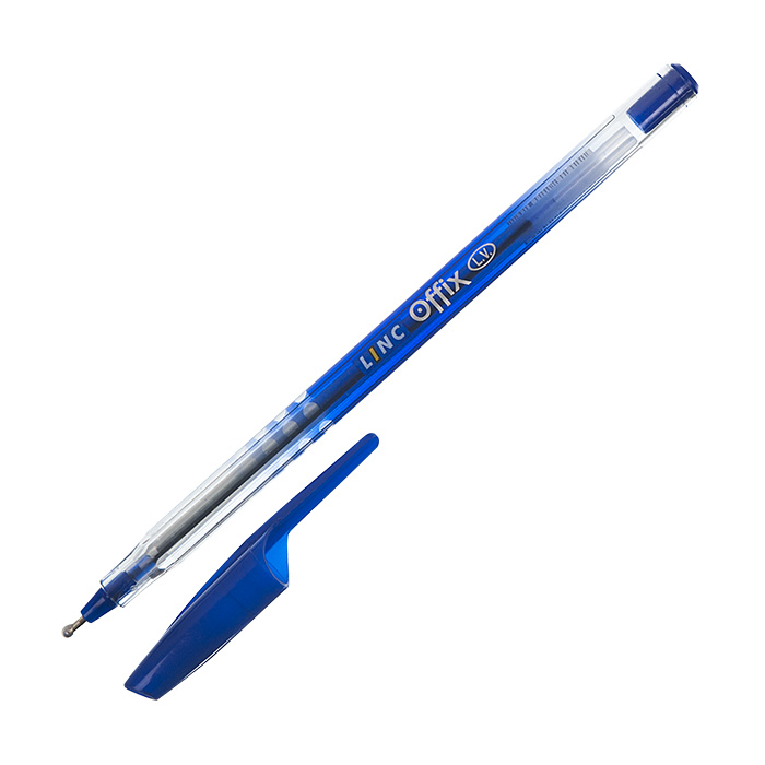 Ручка шариковая LINC OFFIX 1 мм синий прозрачный корпус