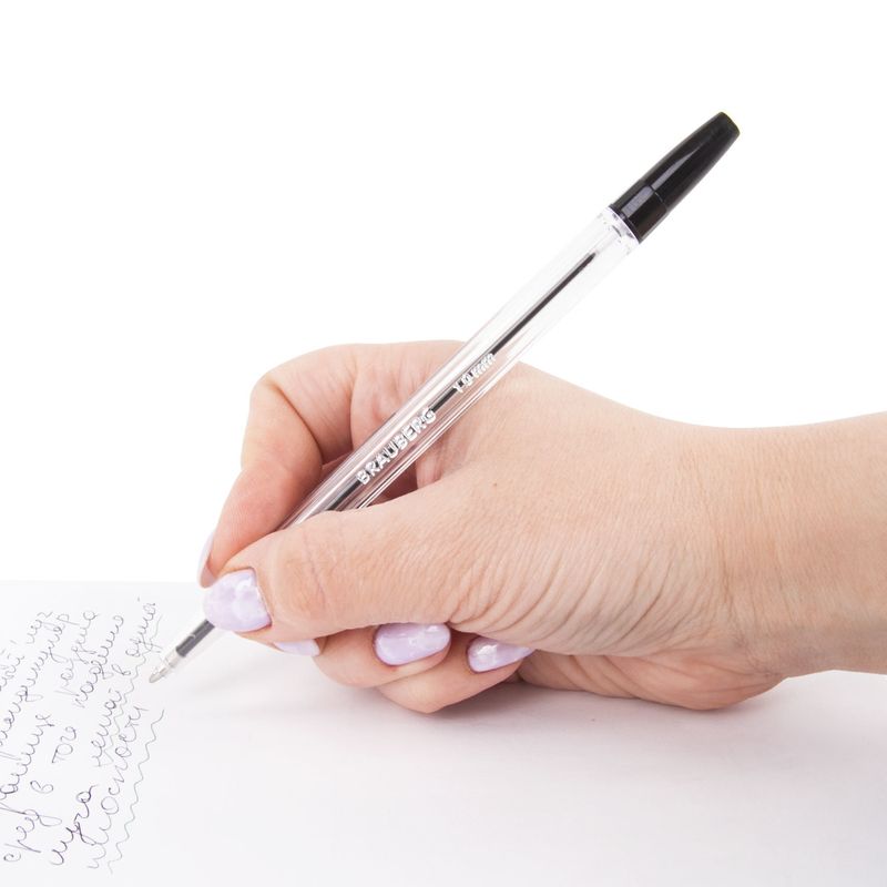 Ручка шариковая BRAUBERG "Line", ЧЕРНАЯ, корпус прозрачный, узел 1 мм, линия письма 0,5 мм