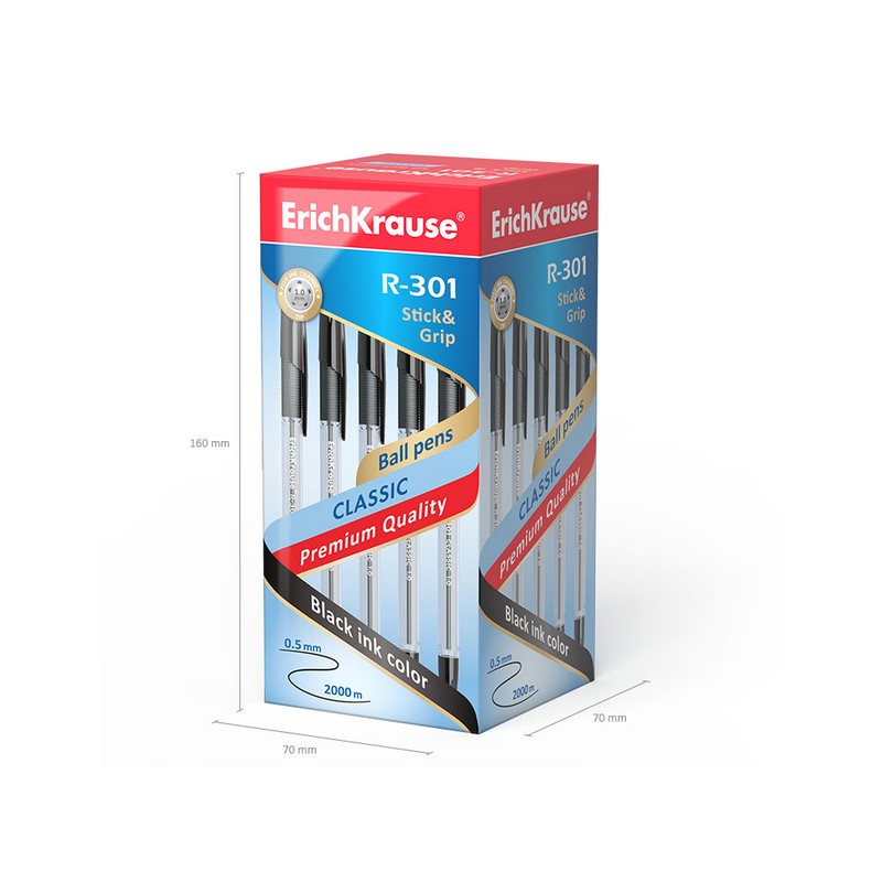 Ручка шариковая ErichKrause R-301 Classic Stick&Grip 1.0, цвет чернил черный 