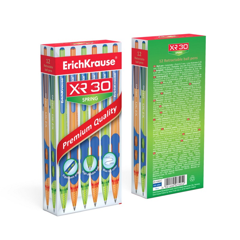 Ручка шариковая автоматическая ErichKrause XR-30 Spring, цвет чернил синий 