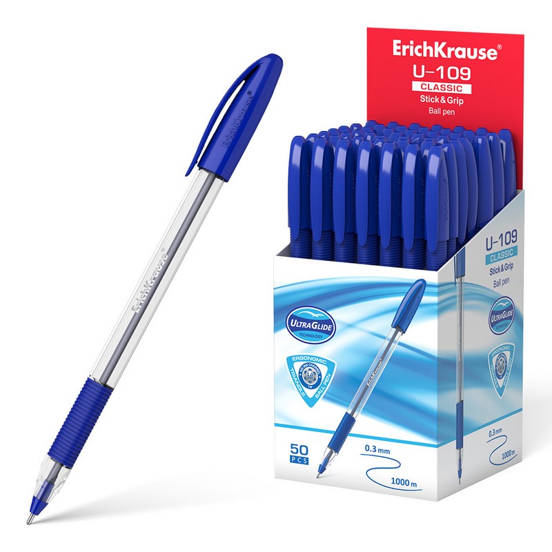Ручка шариковая ErichKrause U-109 Classic Stick&Grip 1.0, Ultra Glide Technology, цвет чернил синий 