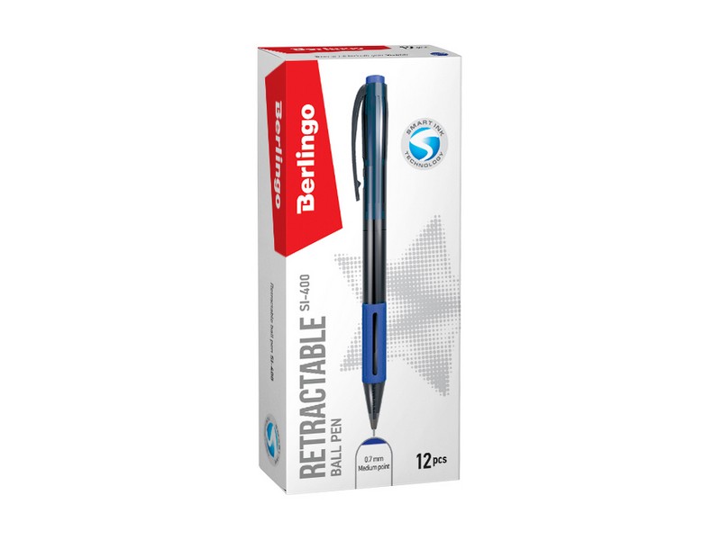 Ручка шариковая автоматическая Berlingo "SI-400" синяя, 0,7мм, грип