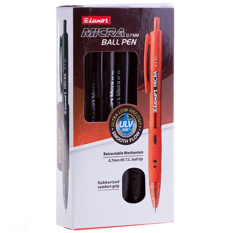 Ручка шариковая автоматическая Luxor "Micra" черная, 0,7мм, грип