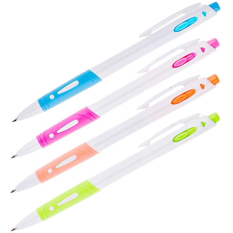 Ручка шариковая автоматическая OfficeSpace синяя, 0,7мм, грип, белый корпус