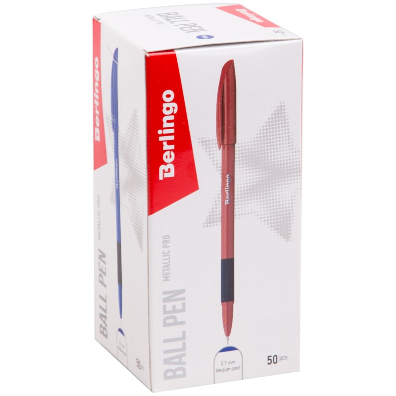 Ручка шариковая Berlingo "Metallic Pro" синяя, 0,7мм, грип