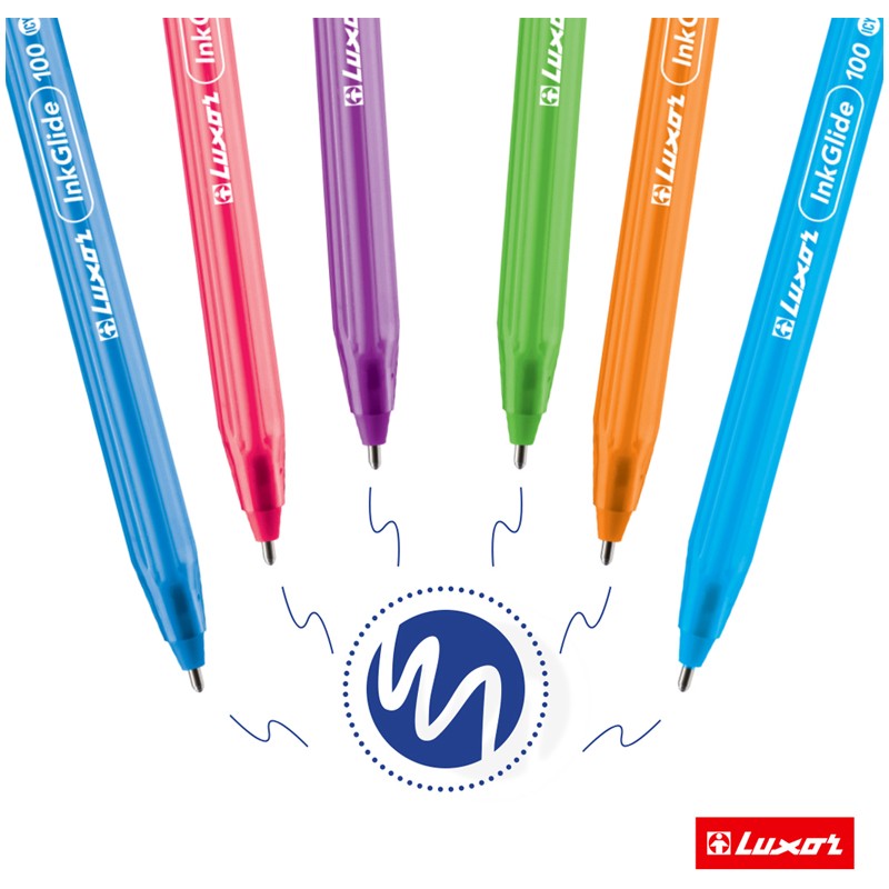 Ручка шариковая Luxor "InkGlide 100 Icy" синяя, 0,7мм, трехгран., корпус ассорти