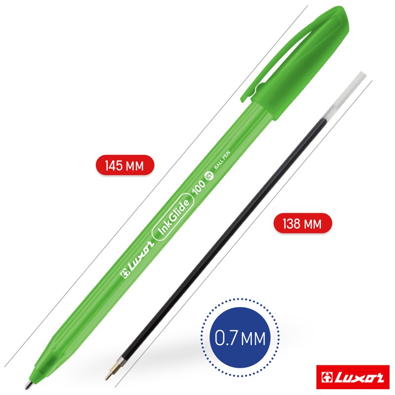 Ручка шариковая Luxor "InkGlide 100 Icy" синяя, 0,7мм, трехгран., корпус ассорти