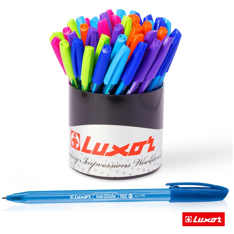 Ручка шариковая Luxor "InkGlide 100 Icy" синяя, 0,7мм, трехгран., корпус ассорти