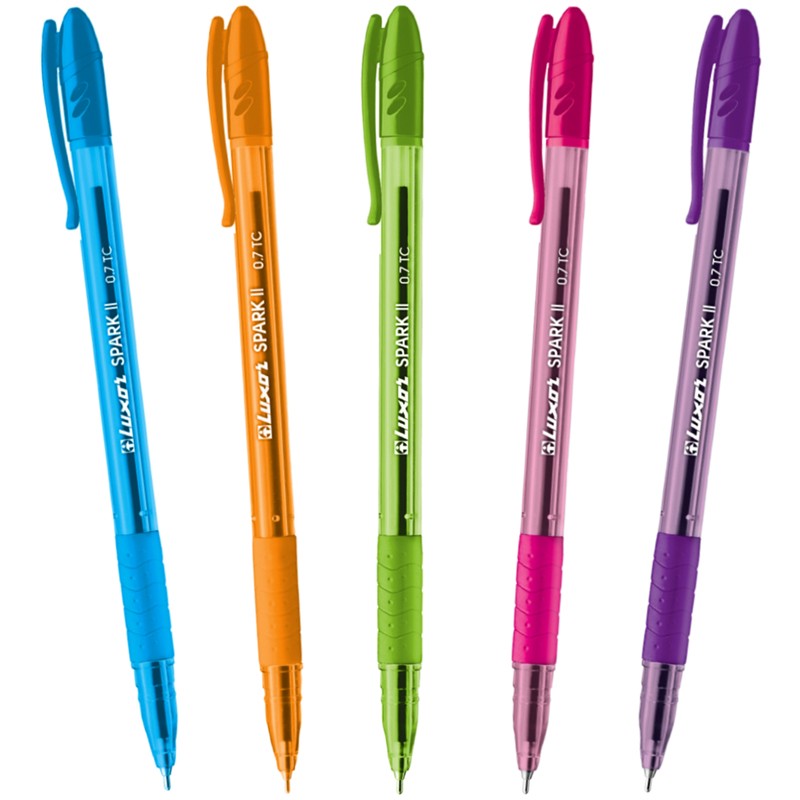 Ручка шариковая Luxor "Spark II" синяя, 0,7мм, грип, корпус ассорти