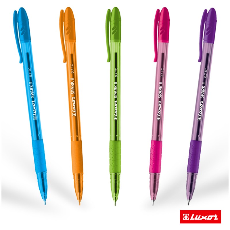 Ручка шариковая Luxor "Spark II" синяя, 0,7мм, грип, корпус ассорти