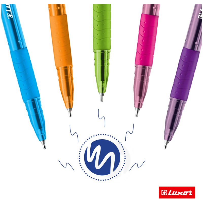 Ручка шариковая Luxor "Spark II" синяя, 0,7мм, грип, корпус ассорти