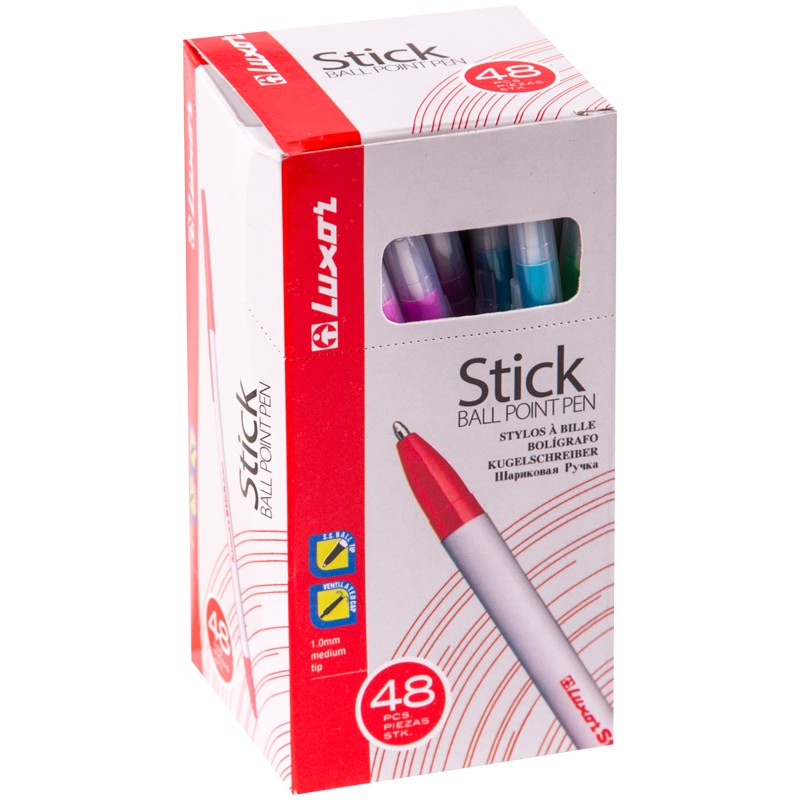 Ручка шариковая Luxor "Stick Neon" синяя, 1,0мм, корпус ассорти