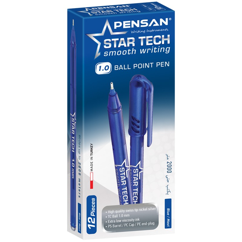 Ручка шариковая PenSan "Star Tech" синяя, 1мм, игольчатый стержень, на масляной основе