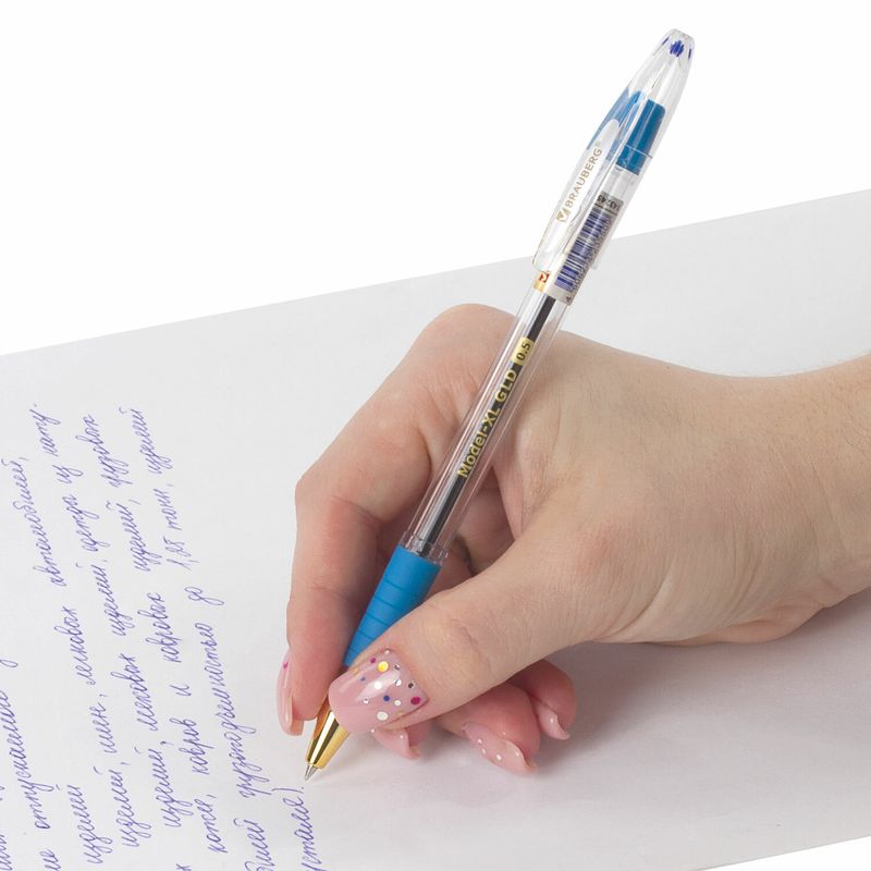 Ручка шариковая масляная с грипом BRAUBERG "Model-XL GLD", СИНЯЯ, узел 0,5 мм, линия письма 0,25 мм