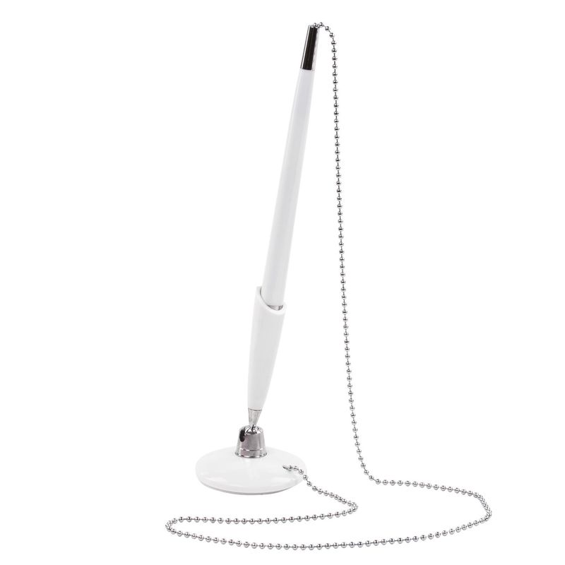 Ручка шариковая настольная BRAUBERG "Стенд-Пен Уайт1", СИНЯЯ, цепочка, корпус белый, линия письма 0,5 мм