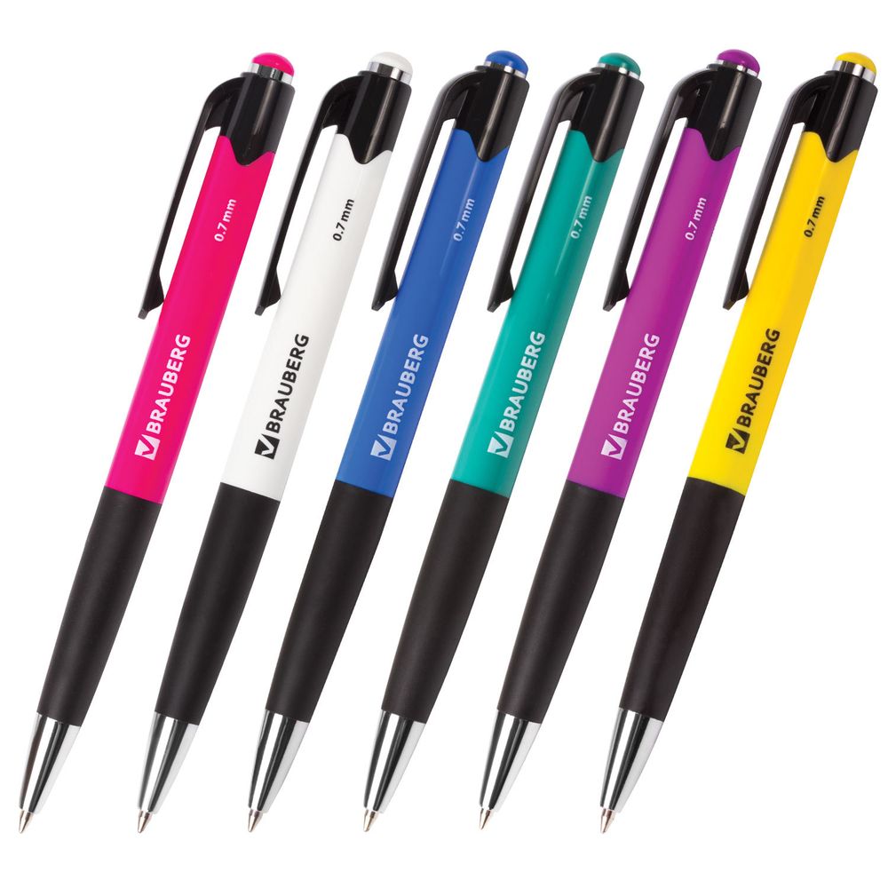 Ручка шариковая автоматическая с грипом BRAUBERG "Concept", СИНЯЯ, корпус ассорти, узел 0,7 мм, линия письма 0,35 мм