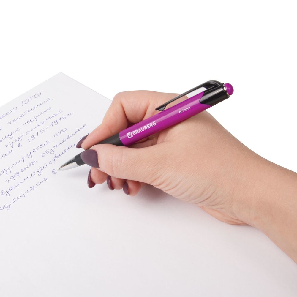 Ручка шариковая автоматическая с грипом BRAUBERG "Concept", СИНЯЯ, корпус ассорти, узел 0,7 мм, линия письма 0,35 мм