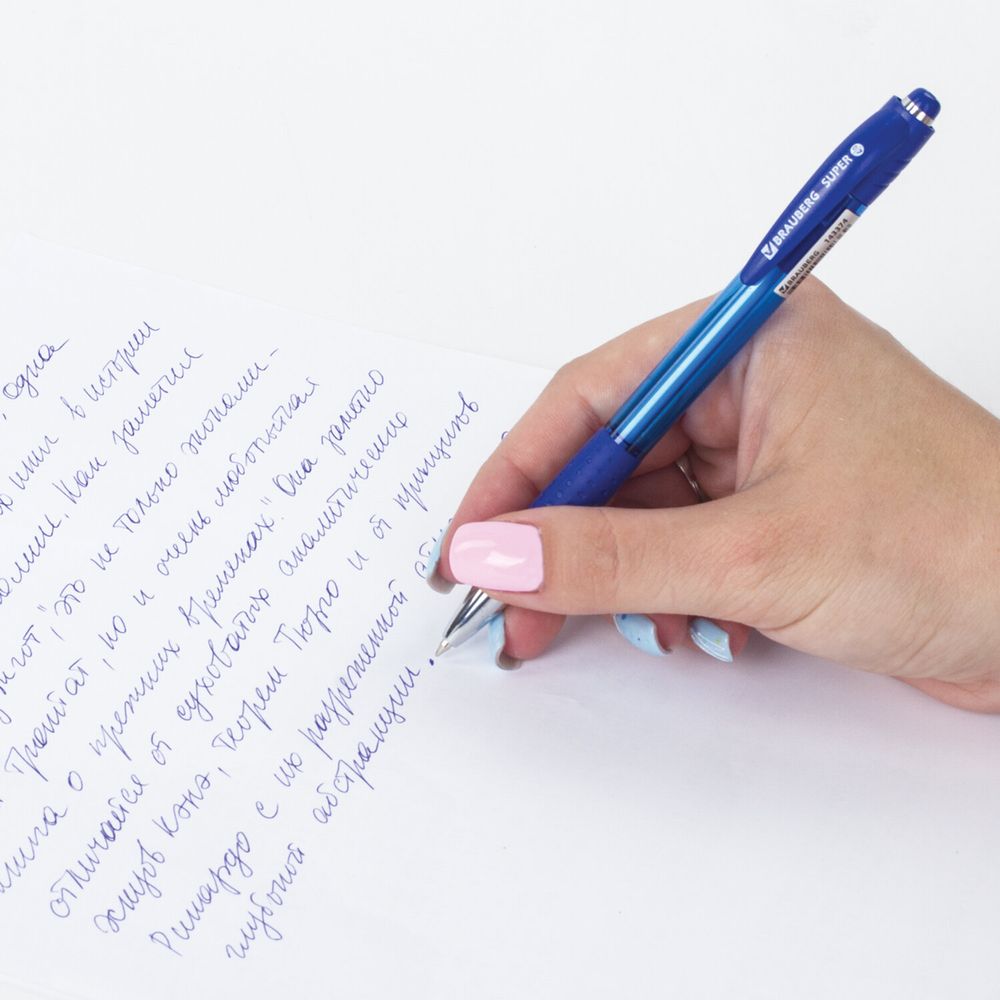Ручка шариковая автоматическая с грипом BRAUBERG SUPER, СИНЯЯ, корпус синий, узел 0,7 мм, линия письма 0,35 мм