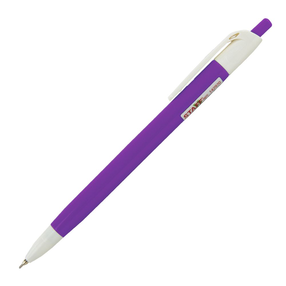 Ручка шариковая масляная автоматическая STAFF "OBP-253", СИНЯЯ, корпус ассорти, узел 0,7 мм, линия письма 0,35 мм