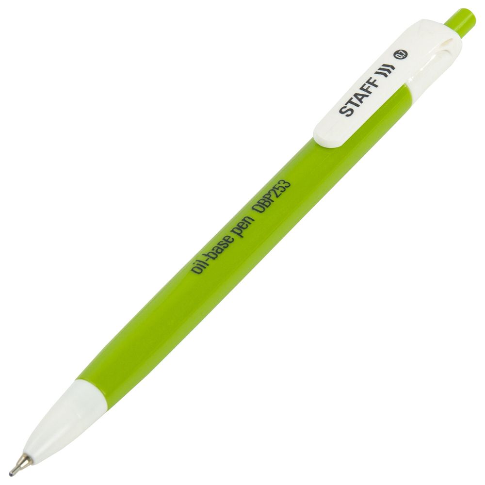 Ручка шариковая масляная автоматическая STAFF "OBP-253", СИНЯЯ, корпус ассорти, узел 0,7 мм, линия письма 0,35 мм