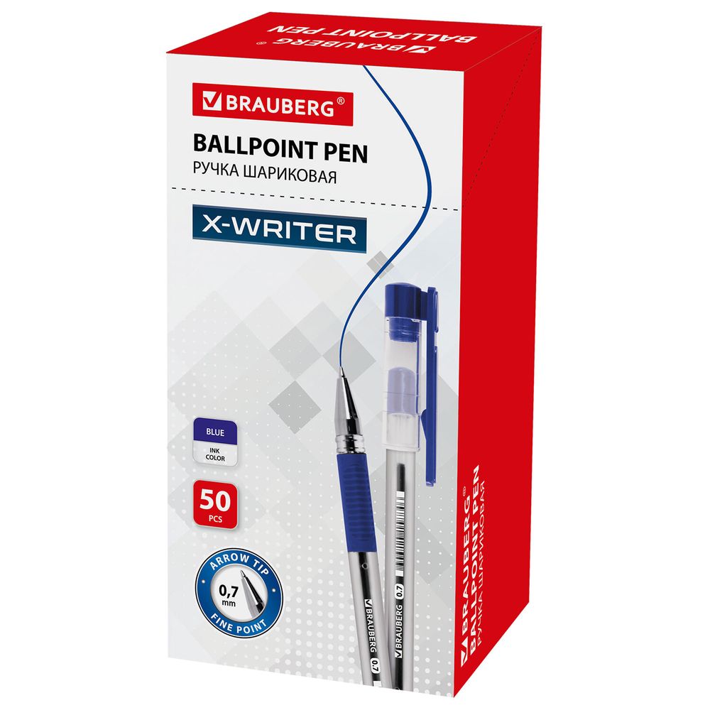 Ручка шариковая с грипом BRAUBERG "X-Writer", СИНЯЯ, узел 0,7 мм, линия письма 0,35 мм