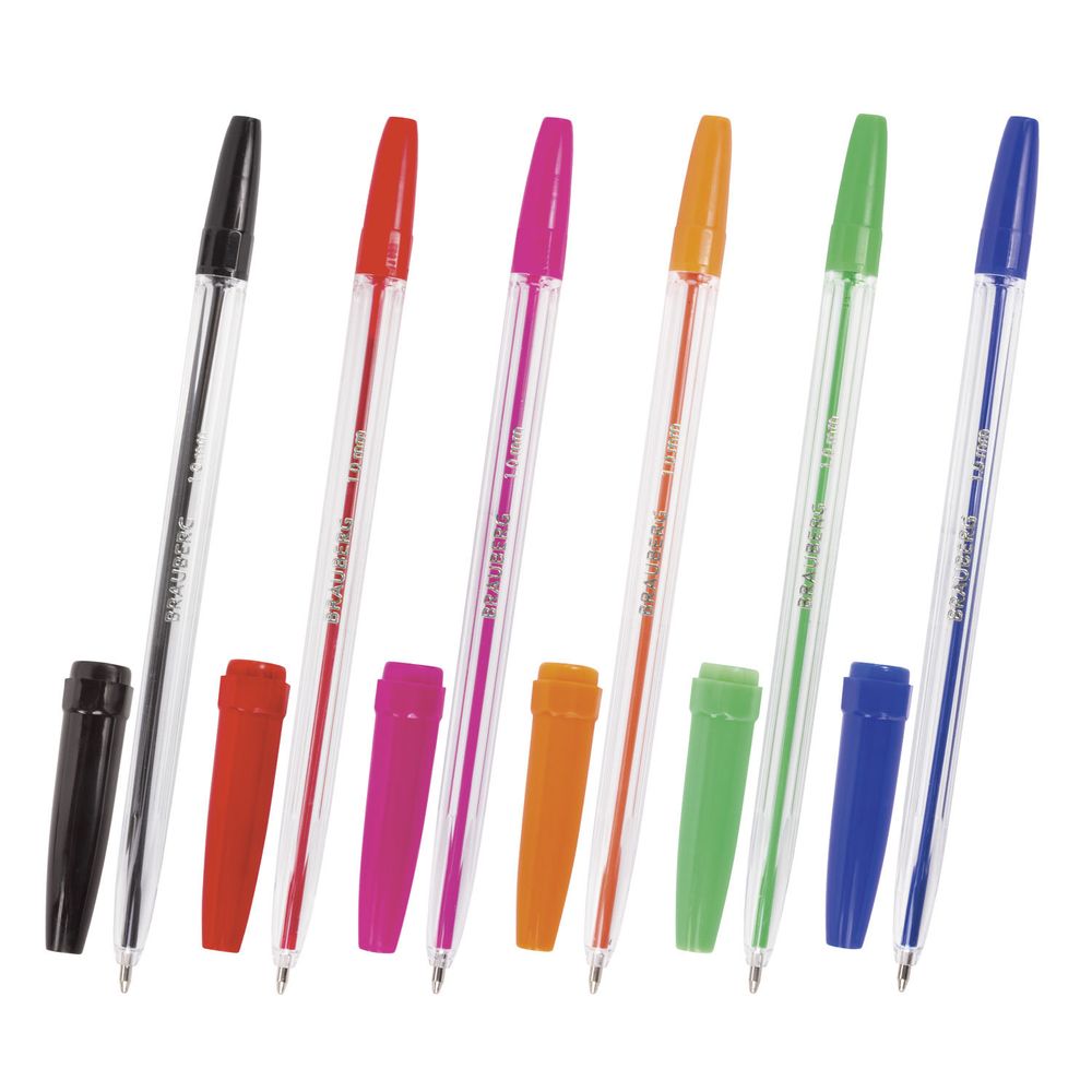 Ручки шариковые BRAUBERG, НАБОР 6 шт., АССОРТИ, "Line", корпус прозрачный, узел 1 мм, линия письма 0,5 мм