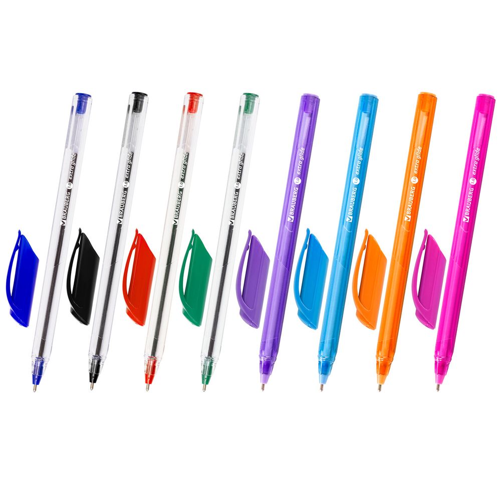 Ручки шариковые масляные BRAUBERG, НАБОР 8 шт., АССОРТИ, "Extra Glide", узел 1 мм, линия письма 0,5 мм